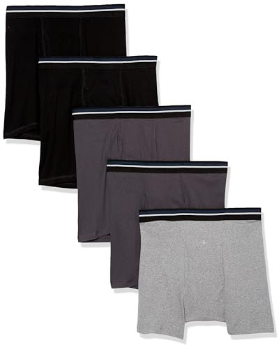 Amazon Essentials Boxer Intimi, in Morbido Cotone, Senza Etichetta Uomo, Pacco da 5, Carbone/Grigio Puntinato/Nero, XXL