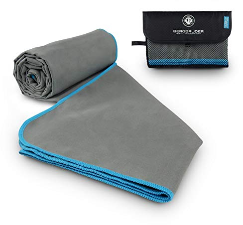 BERGBRUDER Microfaser Handtücher - Ultraleicht, kompakt & schnelltrocknend - Mikrofaser Handtuch, Reisehandtuch, Sporthandtuch (Grau-Blau, L 160x80 cm)