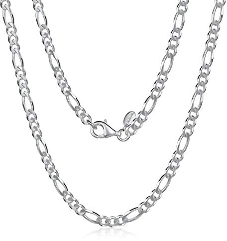 Amberta 925 Sterling Silber Halskette für Herren - Rhodiniert - Flache Figarokette 3.9 mm – 70 cm