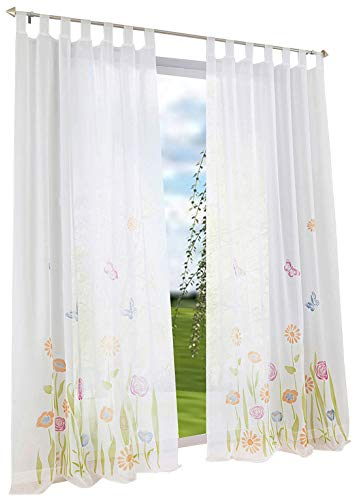 BAILEY JO 1er-Pack Gardine Schlaufen Floral Gardinen Mit Blumen Schmetterling Transparent Voile Vorhang (BxH 150x145cm, grün)