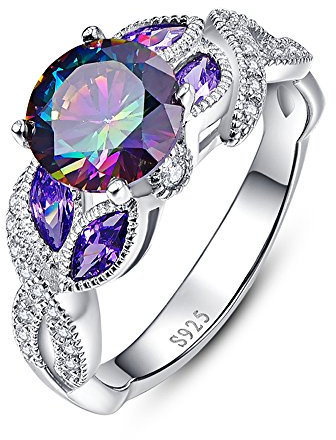 Bonlavie 3.6ct Rainbow Topaz Blue Sapphire Promise Wedding Band Engagement Ring 925 Sterling Silver Size M