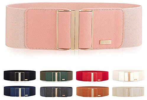 MIJIU Femmes Ceinture élastique dames ceinture large ceinture de mode avec boucle en cuir PU en cuir Fabriqué en Chine - Rose - Taille Taille unique