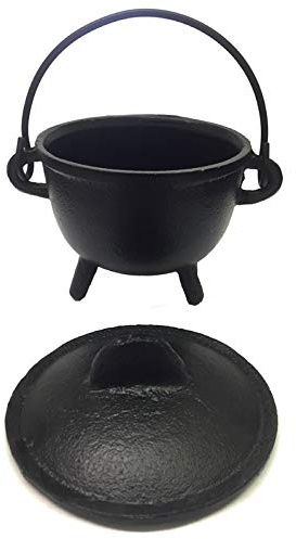 New Age Imports, Inc. Cast Iron Cauldron w/handle & lid, ideal for smudging, incense burning, ritual purpose, decoration, halloween decoration, candle holder, etc. (Pot Style 4 Dia (BR90))