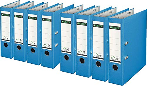Leitz 1010 Qualitäts-Ordner breit aus Kunststoff mit patentierter 180º Präzisionsmechanik (8er Pack, 8 cm breit, hellblau)