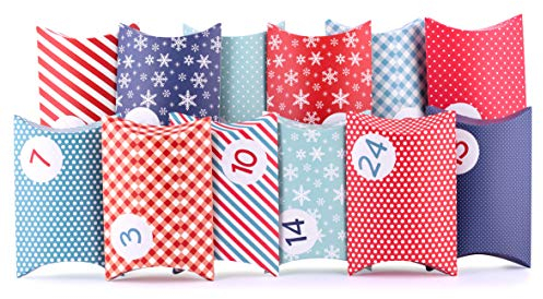 pajoma Adventskalender Pillow, 24 Schachteln zum Befüllen, inkl. Sticker, Blau