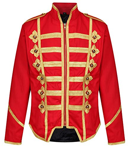 Steampunk Emo Punk Goth Militaire Officier Parade Veste (Rouge & Or, XXXXL Homme)