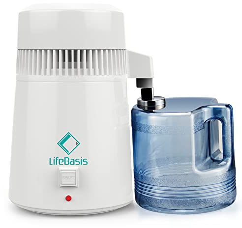 LifeBasis Water Distiller 4L Stainless Steel Tank Water Purifier Machine with BPA Free Collection Jug for Home Office School Lab, Overheat Protection