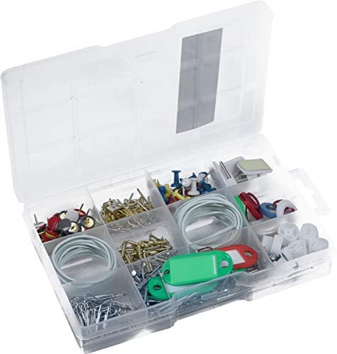 Connex Haushalts-Sortiment 182-teilig + 120 g - Wandhaken, Nägel, Pinnwandnadeln & Co. - Vorsortiert in praktischer Kunststoffbox - Universell einsetzbar / Sortimentskasten / Sortimentsbox / DP8500107