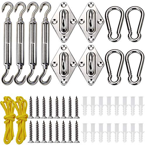 Gooswexmzl Sonnensegel-Hardware-Kit, Edelstahl-Hardware-Kit für dreieckige rechteckige Sonnensegel, Installation für Terrasse und Rasen