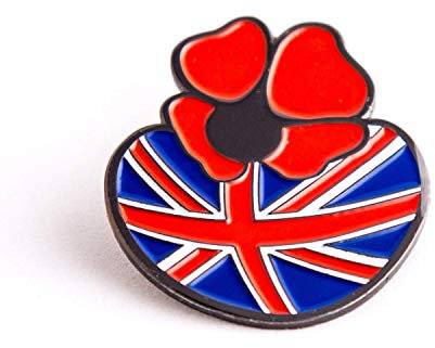 Kyoto Hills Grande broche en forme de coquelicot en émail 3D 35 x 45 mm avec Union Jack, Émail