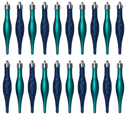 20 x Christmas Tree Tear Drop Droplet Baubles Decorations -Plastic, Kingfisher Teal Blue
