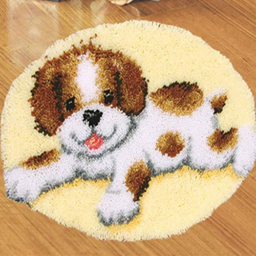 AYYDS 50cm Knüpfteppich Set Teppiche Knüpfen Kreuzstich Set für Kinder und Erwachsene DIY Handgefertigt Knüpfset Latch Hook Rug Making Werkzeug Kit (Hunde A)