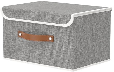 OUTBROS Fabric Storage Boxes with lids, Bins 33x23x20cm (Grey, 1-Pack)