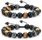 Zoonvii 2 Stück Tigerauge Armband,Schwarzer Turmalin Stein Armband,Armband Dreifachem Schutz, Obsidian Hämatit Armband, Geschenk für Freunde, Ehemann, Vater(Geflecht)