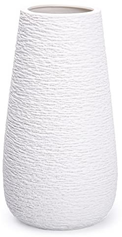 D'vine Dev VS-LD-C-1 strukturierte weiße elegante ovale Keramikvase für Blumen, Heimdekoration, Vase mit Design-Box, 30,5 cm
