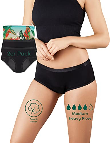 BeMee Nighttime Hipster aus Bio-Baumwolle, Perioden-unterwäsche bei starker Blutung für Frauen, schwarz, Größe L, Doppelpack