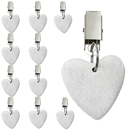 Tischtuchgewichte, 10 Stück Tischdeckenklammern mit Clips für drinnen und draußen, Zuhause, Küche, Hochzeit, Party, Picknick, Weiß, Marmor (Herzform)