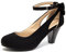 Elerhythm Damen Mary Jane Schleife geschlossene Zehen Vintage Pumps Absätze Gatsby Viktorianische 1920er Jahre Kleider Faux Wildleder Schuhe, Schwarz, 42.5 EU