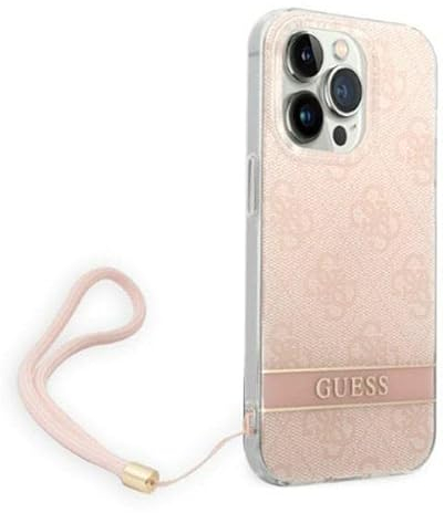 Guess GUOHCP14LH4STP Hülle für iPhone 14 Pro 6,1 rosa/pink hardcase 4G Print Strap