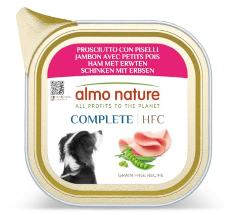 almo nature HFC Complete – Nassfutter für Erwachsene Hunde – Schinken mit Erbsen – menschliche Qualität, glutenfrei, Monoprotein – 85 g, 17 Stück