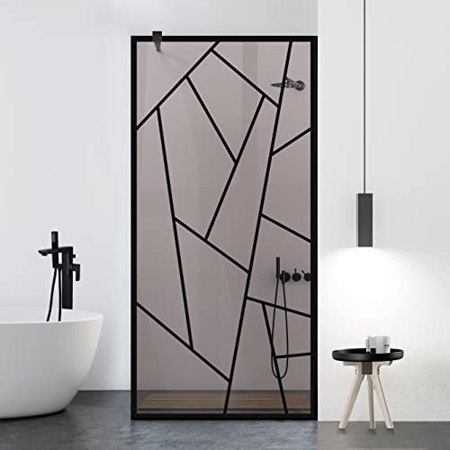 Aqua Roy Noir, Modèle Atlas Noir, mesure 80 cm de 70/80/90/100/110/120, Paravent douche Walk in, verre bronze 8 mm, avec motif nano sablé revêtu (80 x 195 cm)
