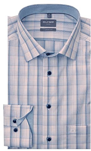 OLYMP Luxor Comfort fit Hemd Langarm New Kent Kragen Karo blau Größe 41