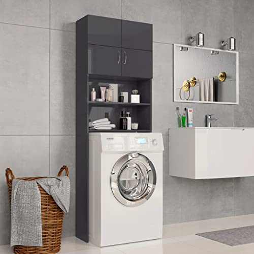 VACARX Waschmaschinenschrank Hochglanz grau 64x25,5x190 cm Engineered Wood, Artikelfarbe - Hochglanz Grau