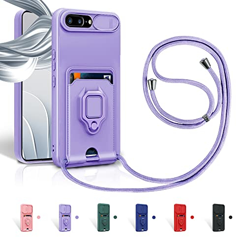 Aithne Funda con Cuerda para iPhone 8 Plus/7 Plus/iPhone 6s Plus/6 Plus Case con Ranura para Tarjetas,360 Anillo función de Soporte Cubierta -Púrpura