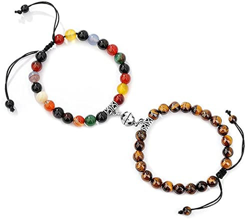 Gualiy Chakra Armband für Damen, 8mm Stein Magnet Armband, Unisex Armband Verstellbar 27.9CM