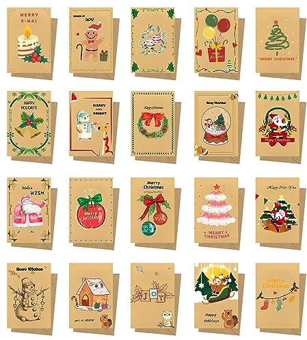 ZPPLD Weihnachtskarten mit Umschlag Set,20 Stück Weihnachtsgrußkarten,Weihnachten Postkarten,Christmas Cards in English,Vintage Weihnachtskarte,Frohe Weihnachten Card,Weihnachtskarten Set