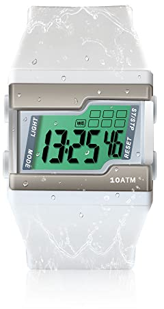 TEKMAGIC 100m Wasserdicht Digitale Sportuhr zum Tauchen und Schwimmen mit Rundenstoppuhr, Wecker, Kalender und Hintergrundbeleuchtung