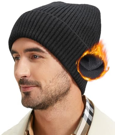 Zylioo L-XL Fleece Wintermütze Strickmütze Für Großen Kopf,Übergroße Fleece Fütterung Beanie Mütze,Winter Warme Watch Cap