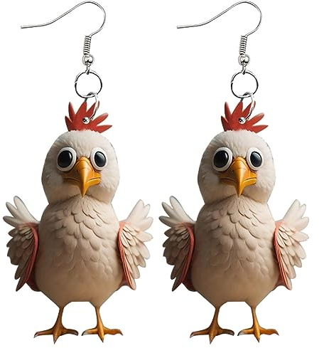 Huhn Ohrringe - Niedliche flache Acryl-Tropfenohrringe mit Cartoon-Motiv | Damen-Tier-Schmuck, multifunktionale, flache, baumelnde Creolen für Mutter, Schwester, Freundinnen Aiying
