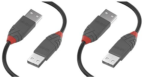 LINDY - Cable USB a USB 2.0 A/A, Anthra Line 0.2 Metros, Transferencia de Datos a 480 Mbps | Compatible con Televisor, Monitor, Tablet, Portátil | 10 Años de Garantía (Paquete de 2)
