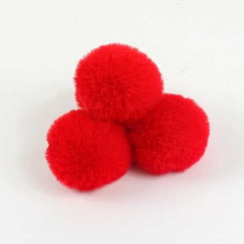 SYSUII 20 Stück Fellbommel Pompon Kunstfell Pompon 4cm Künstliche Fellbommel für StrickMützen und Beanies Taschenanhänger Schlüsselanhänger Anhängern Basteln Waschbär Haarkugel Anhänger DIY-Rot