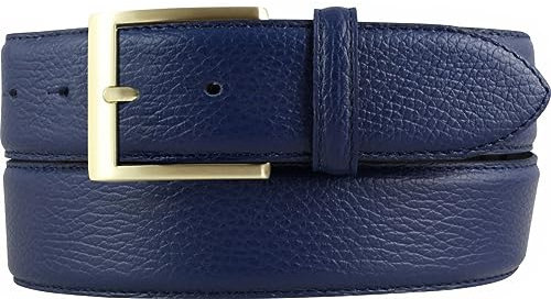 BELTINGER Herren-Gürtel aus gemasertem Leder mit Steppnaht 4 cm | Hochwertiger Ledergürtel mit Pigmentprägung 40mm Herren | Jeans-Gürtel mit goldener Gürtelschließe4cm | Blau 105cm