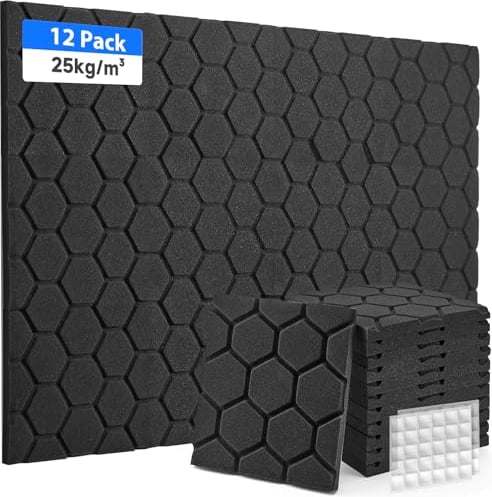 Lot de 12 panneaux acoustiques en mousse - Pour salles d'enregistrement et bureaux - 30 x 30 x 2,5 cm - Noir