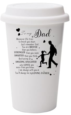 to My Dad, Dad Gifts from Daughter, Father's Day Gift, Wall Eco Insulated, White Ceramic Travel Mug, with White Lid.