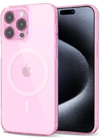 Svanove for iPhone 15 Pro Case Clear Compatible with Magsafe, Transparent Magnetic Magnet Mag Case, Cute Slim Thin Silicone Grip & Shockproof Camera Cover Drop Protection Bumper, Light Pink