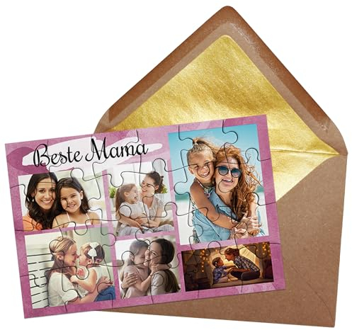 PR Print Royal Puzzle selbst gestalten - Beste Mama mit 6 Fotos - Foto-Collage - Geschenk für Mama zum Geburtstag und Muttertag | Fotopuzzle 24 Teile inkl. Briefumschlag mit Gold-Inlay