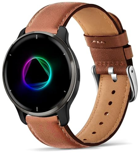 VELULYX Bracelet cuir véritable compatible Garmin Venu 2 Plus, 20mm Bracelet pour Garmin Vivoactive 5/Garmin Venu Sq/Sq Music/Venu Sq 2/Vivoactive 3//Garmin Venu/Vivomove HR/Forerunner 55 245 645