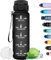 Grsta Botella Agua, Botella Agua Gimnasio con Filtro, Botella Agua 1 Litro, Botella Reutilizable con Marca de Tiempo, Botella Agua Motivacional, para Deporte, Gimnasio, Correr, Bicicleta, Negro