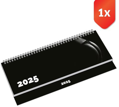 PRIMUS PRINT Tischkalender 2025 Quer Wochenkalender – 112 Seiten Terminkalender und Jahreskalender, – 297x130mm, 75g Naturpapier, Drahtkammbindung, Feiertage und Schulferien - [Einzeln - Sexy]