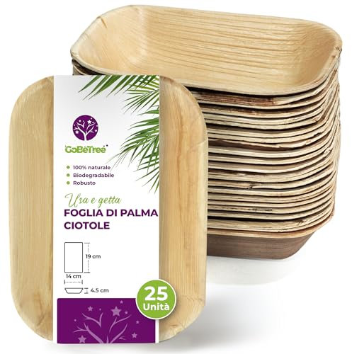 GoBeTree Bol Rectangulaires en Feuille de Palmier 19x14 cm, écologiques, résistants et élégants pour barbecues, pique-niques, anniversaires et événements. Alternative parfaite au bambou