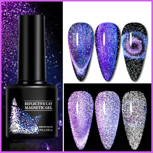 YUYUE-YY Cat Eye Gel Nail Polish, 9D Holographic, Magnetic, Purple, 7ml