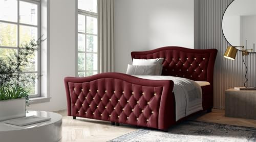 Fun Möbel Boxspringbett Schlafzimmerbett TURHAN (Bordeauxrot, 160x200cm)