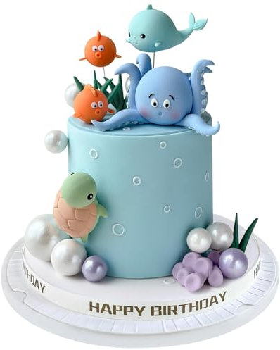 17 Stück Unterwasserwelt Tortendeko Ozean Thema Cakee Topper, 3D Ozean Kuchen Dekoration für Kindergeburtstag,Baby Party,Delphin und Oktopus Dekoration，unterwasserwelt Party Kuchen Dekoration Supplies