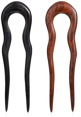Lot de 2 épingles à cheveux en forme de U pour chignons, épingles à cheveux françaises, fourchette à cheveux en forme de U, fourchette à cheveux en bois de santal naturel, bâton à cheveux de style