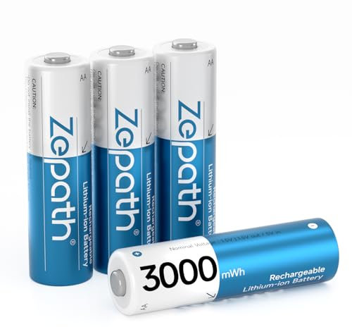 Zepath AA Rechargeable Batteries, 4 Pack Lithium Battery 3000mAh High Capacity Rechargeable Batteries, 1.5V Constant Outpu 1600 Cycles, Battery AA Low Self-Discharge