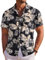 COOFANDY Men's Hawaiian Shirt Short Sleeve Floral Shirts Summer Shirts for Men Tropical Holiday Beach Shirts Black Leaf L